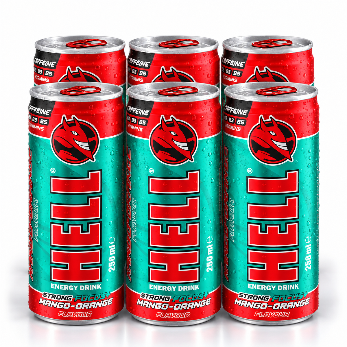 HELL Strong Focus+ mango-orange energy drink 0.25L (pack of 6)