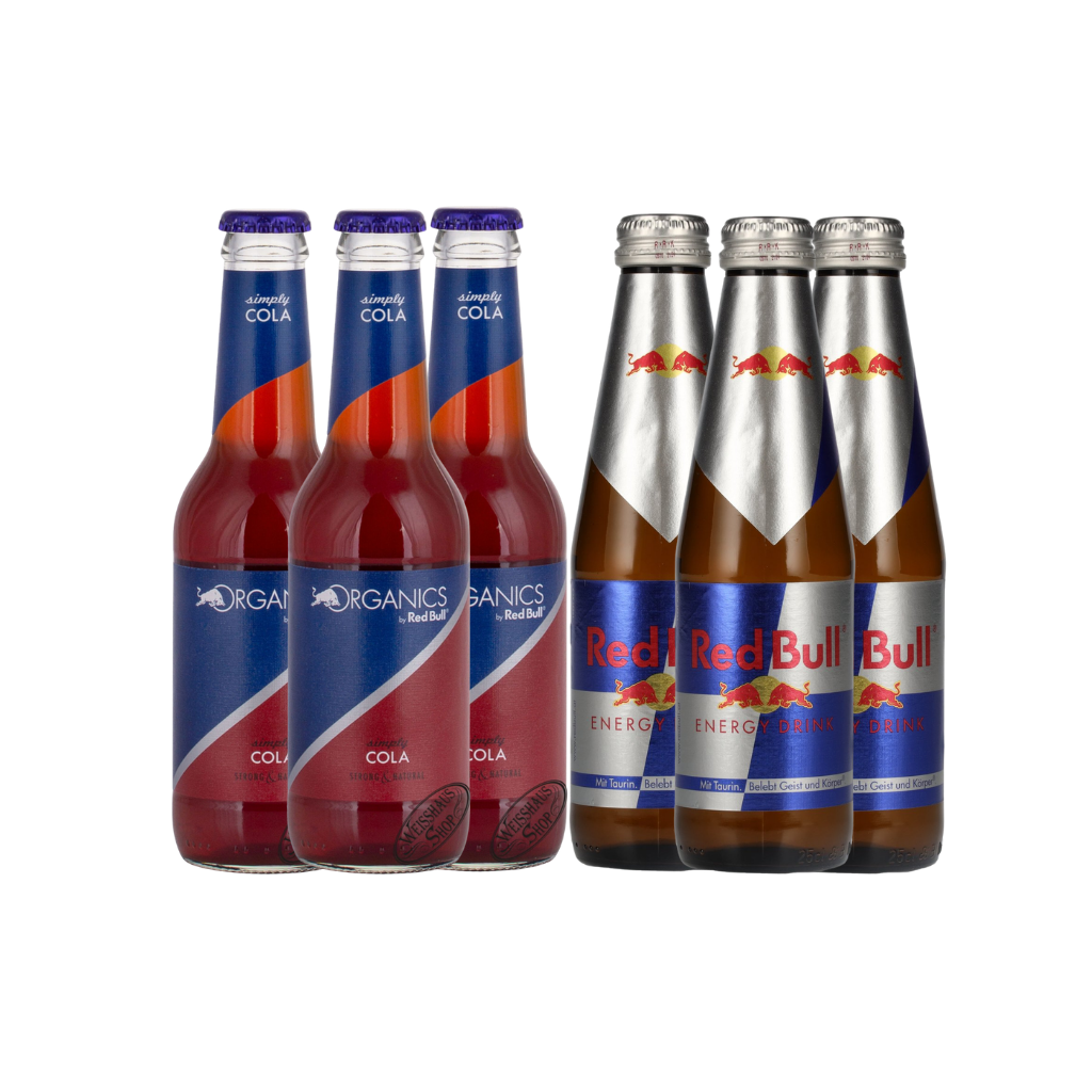 Red Bull Organics Simply Cola (3 bottles) & Red Bull Energy Drink Glass Bottle (3 bottles) Set
