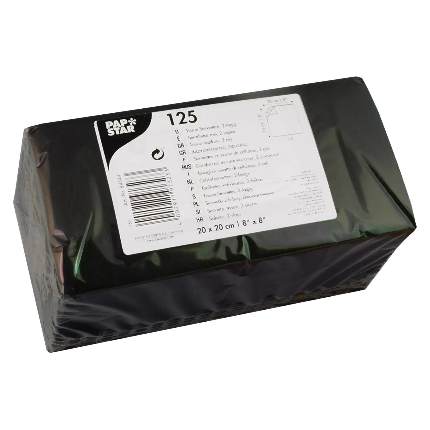 Cocktailservietten schwarz 20x20 cm 125 Stueck