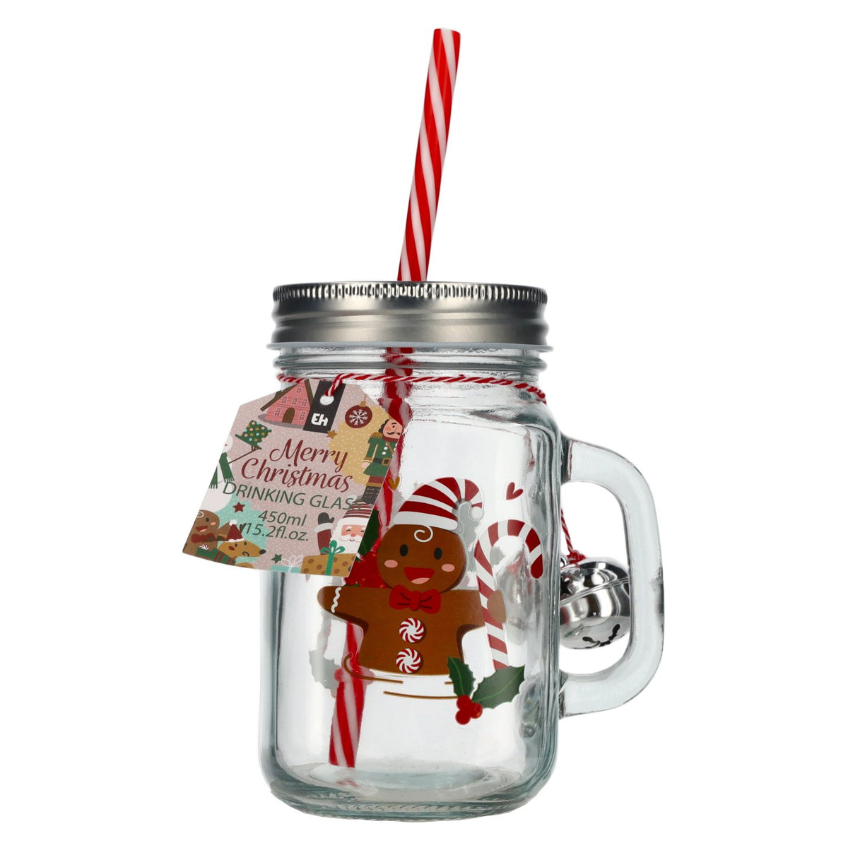 Trinkglas Merry Christmas with Deckel and Strohhalm 0,45l [box, 6 pcs]
